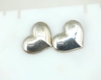 Vintage Mexico Puffy Heart Stud Back Earrings Sterling 925 ER 1177
