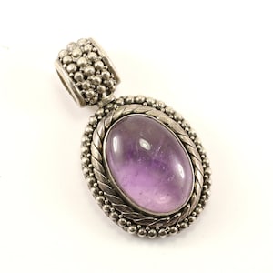 Vintage Beautiful Large Purple Amethyst Stone Design Pendant 925 Sterling  PD 255