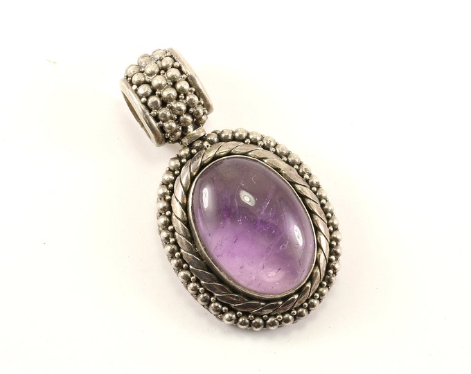 Vintage Beautiful Large Purple Amethyst Stone Design Pendant 925 Sterling  PD 255