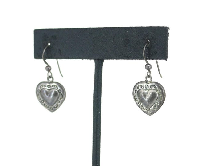 Vintage Beautiful Heart Love Design Drop Dangle Earrings Sterling 925 ER 614