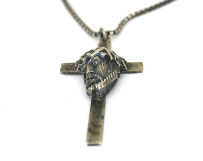 Vintage  Italian Religious Cross Jesus Christ Design Necklace 925 Sterling Silver NC 1113