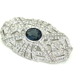Vintage Oval White & Blue Topaz CZ Brosche Sterling Silber 925 BB 1643