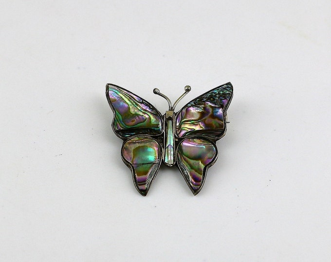 Vintage Abalone Shell Butterfly Bug Insect Brooch Sterling Silver 925 BB 1419