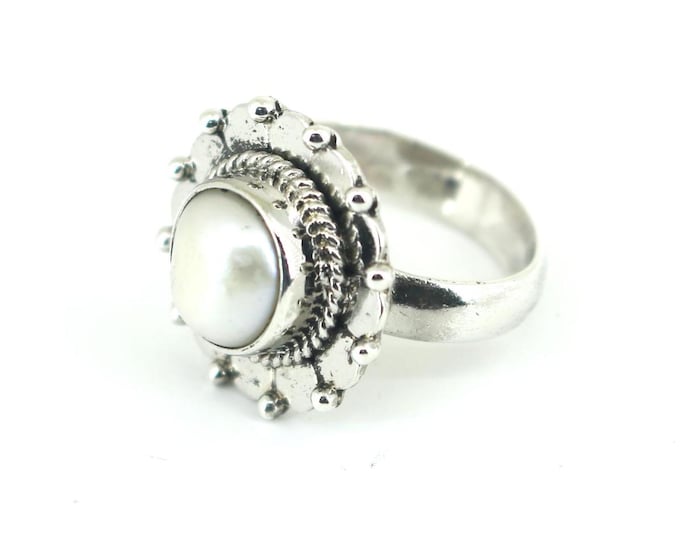 Vintage Artisan Fresh Water Pearl Handcrafted Ring  Sterling 925 Silver Ring RG 4550
