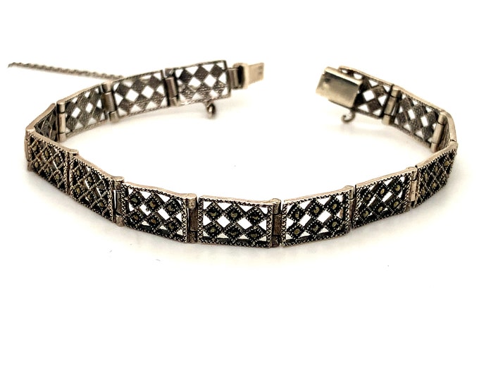 Vintage | Marcasite Design | Cut Design Bracelet | Beautiful Chain Design Bracelet |  Sterling Silver 925 Bracelet | BR 3524V