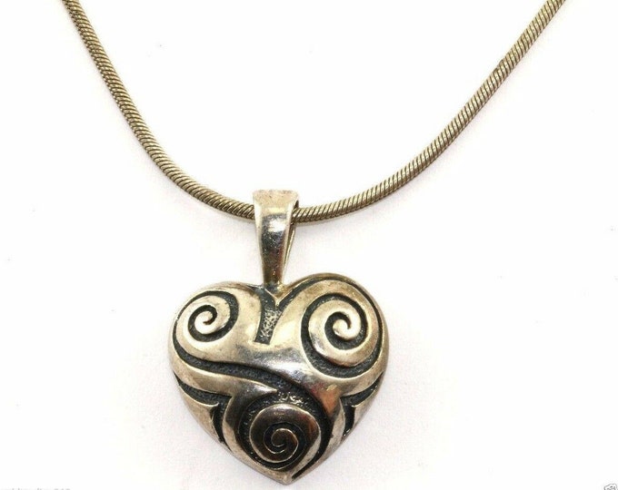 Vintage 16 Inch Swirl Design Heart Pendant Snake Chain Necklace 925 Sterling Nc 132