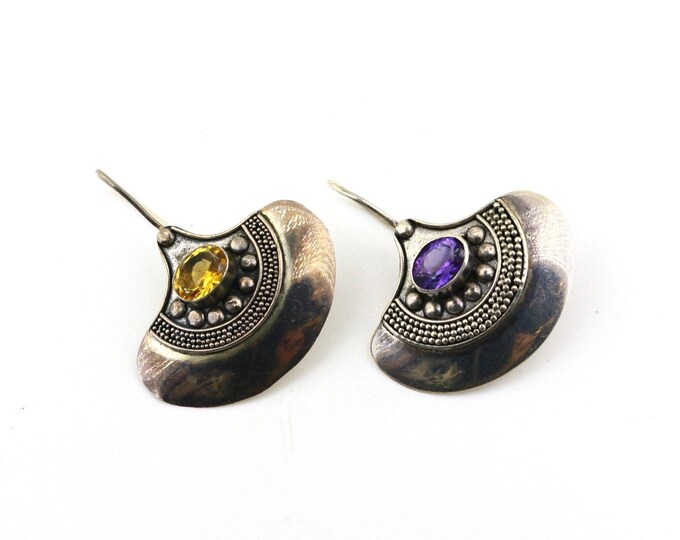 Vintage Sterling Silver Amethyst Citrine Beaded Earrings ER 1715R