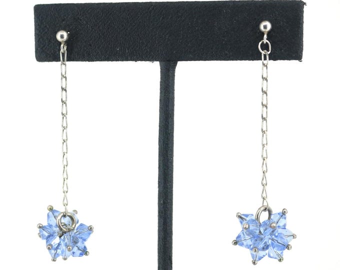 Vintage Gorgeous Blue Crystal Stud Earrings Sterling 925 Silver ER 1135