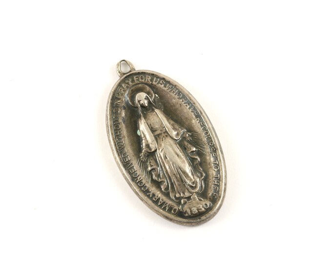 Vintage Religious Maria Mary Miraculous Design Pendant 925 Sterling PD 1024