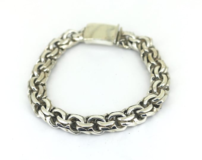 Vintage Double Cable  Heavy Chain Bracelet 925 Sterling Silver BR 3796