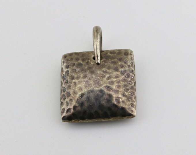 Vintage Silpada Authentic Retired Heavy Square Puffy Cushion Shape Hammered Design Pendant 925 Sterling Silver PD 1043M