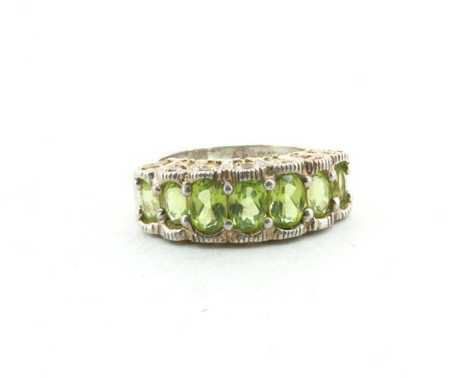 Size 5.5 Round Green & Yellow  CZ Crystals Design Open Cut  Ring  925 Sterling Silver RG 921