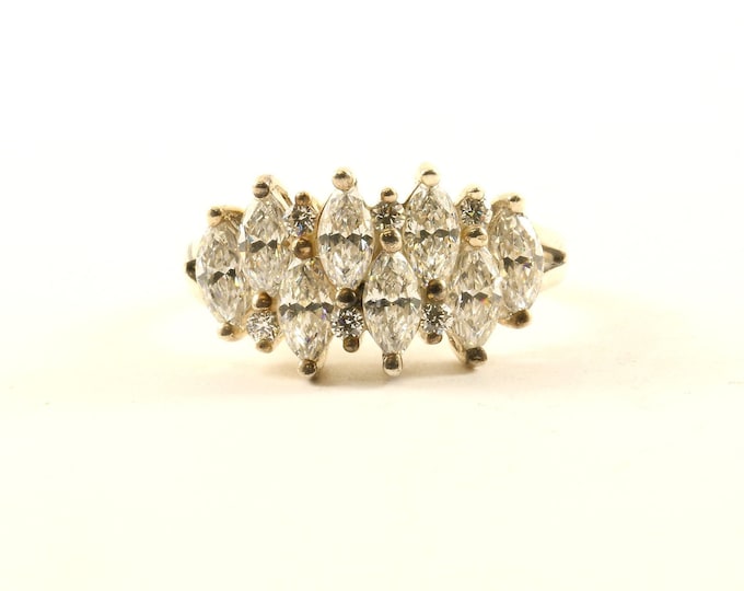 Vintage Sparkling Marquise Crystals CZ Design Ring 925 Sterling Silver RG 4219