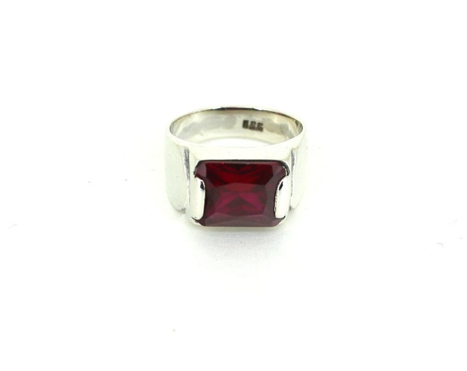 Vintage Size 6.5 Red Granat Crystal CZ Scroll Design Ring 925 Sterling Silver RG 913C