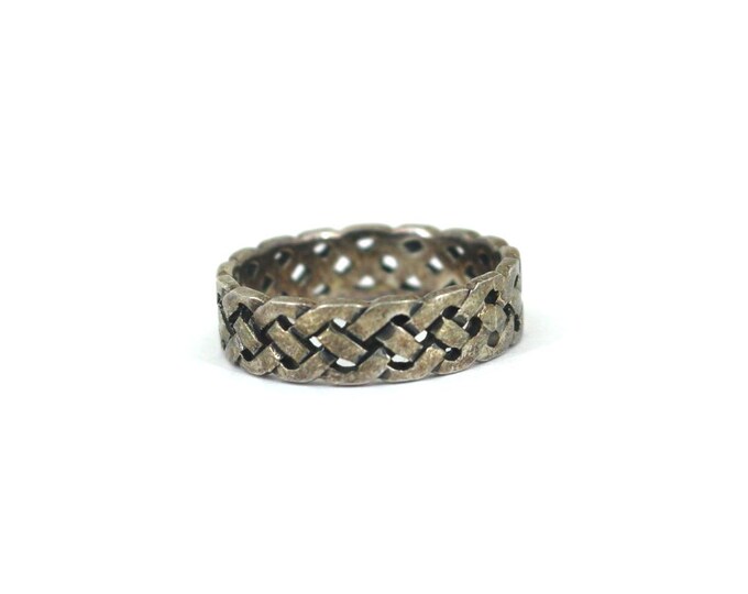 Vintage Size 7  Braided Wide Unisex Simple Design Band Ring Sterling Silver RG 4773