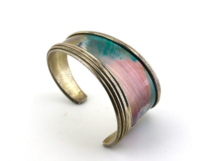 Vintage Colorful Gradual Abstract Signed Katy Design Cuff Bracelet 925 Sterling Silver BR 3390Q