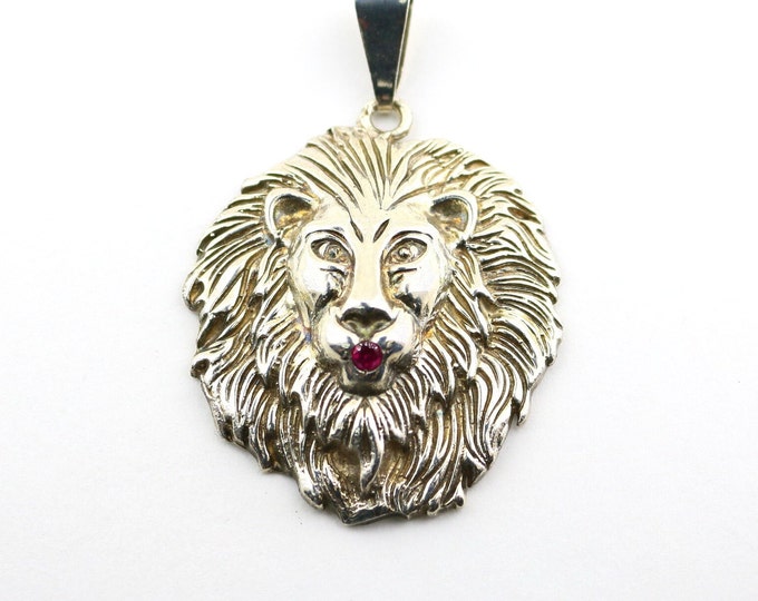 Vintage Lion Head Leo Zodiac Sign Astrology Large Heavy Pendant 925 Sterling Pd 2362U