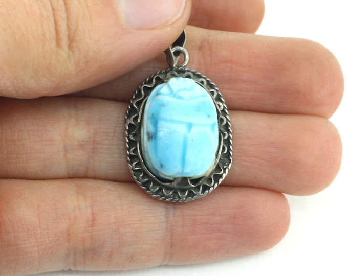 Vintage Blue Stone Pendant 925 Sterling Silver PD 2047