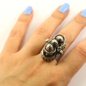 Vintage Large 3D Castle Adjustable Ring 925 Sterling RG 2460
