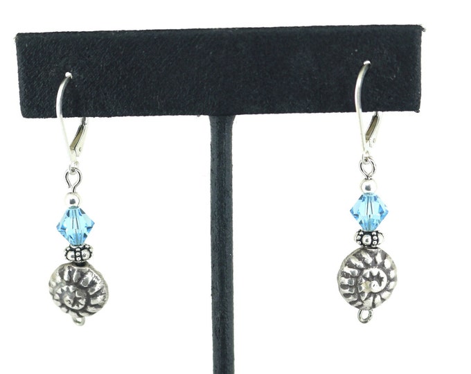 Vintage Shiny Nautical Theme Design Lever Back Earrings Sterling Silver 925 ER 1270