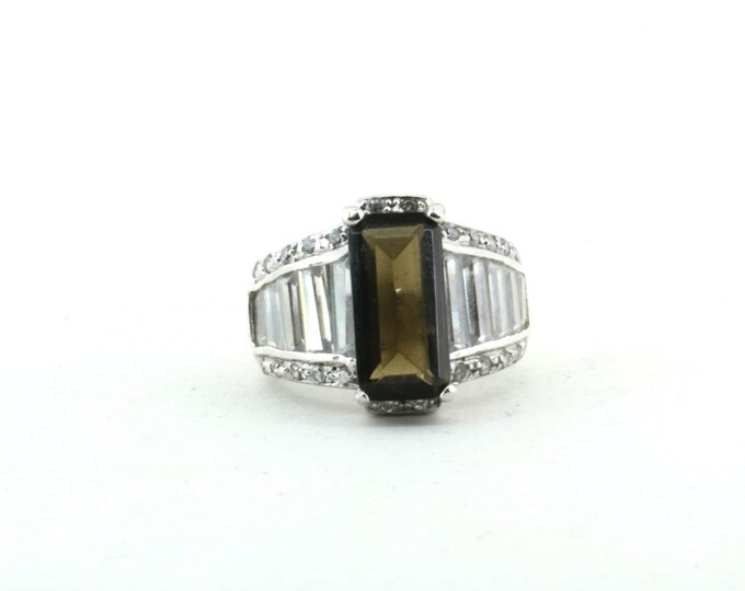 Vintage Brown Quartz Statement Ring Sterling 925 Silver  Size 6 1/4  RG 4337