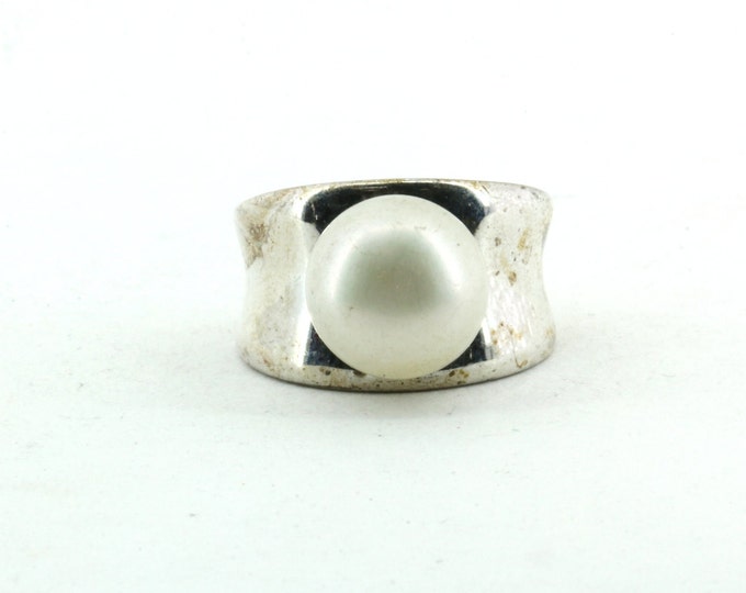 Vintage Size 7 Pearl Imitation CZ Ring 925 Sterling RG 64