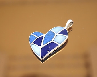 Vintage Navajo Style Blue Heart  Design Pendant 925 Sterling PD 1558