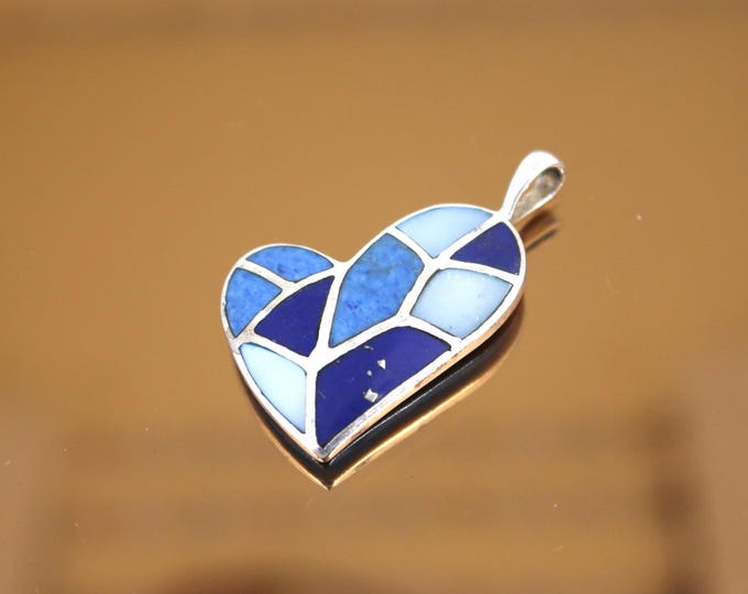 Vintage Navajo Style Blue Heart  Design Pendant 925 Sterling PD 1558