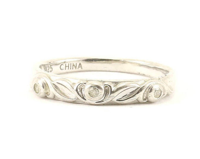 Vintage Size 7.25 White Crystals Band Ring 925 Sterling Silver Ring RG 2024-E