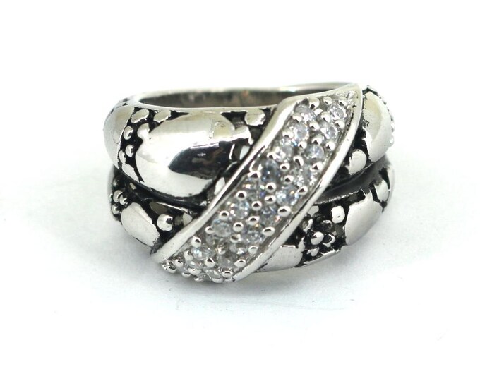 Vintage Sculpted Cable Crystals CZ Cocktail Design Ring 925 Sterling RG 4658