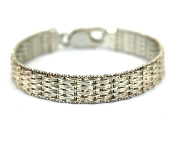 Vintage Italy Mesh Design Beaded Bracelet 925 Sterling BR 254