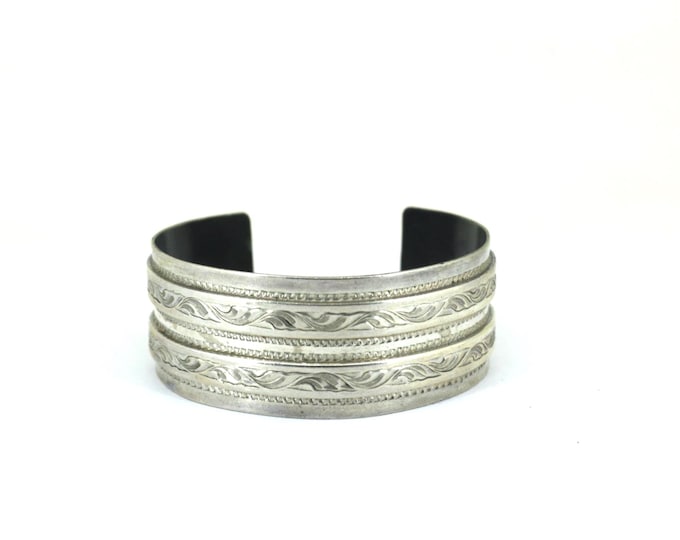 Vintage Embossed Scroll Filigree Design Cuff Bracelet 925 Sterling Silver BR 217