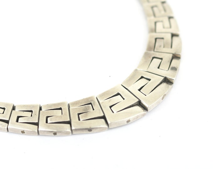 Vintage 16 Inch Mexico Geometric Greek Key Design Necklace 925 Sterling Silver Nc 1474