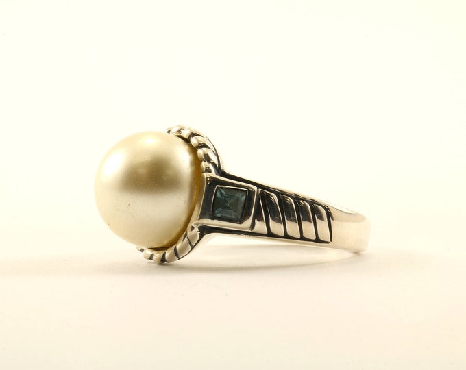 Size 6 Judith Ripka Pearl Cocktail Ring 925 Sterling Silver RG 1793