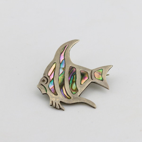 Vintage Abalone Shell Ribbed Swimming Cardinal Fish Animal Brooch Sterling Silver 925 BB 1507K