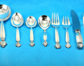 Vintage George Jensen Denmark Acanthus Pattern Set Of 33 Pcs Sterling Silver 925 FW 67