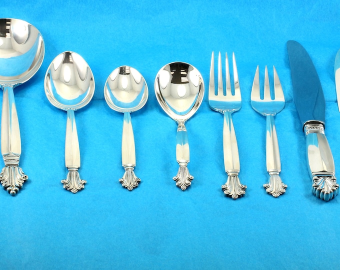 Vintage George Jensen Denmark Acanthus Pattern Set Of 33 Pcs Sterling Silver 925 FW 67