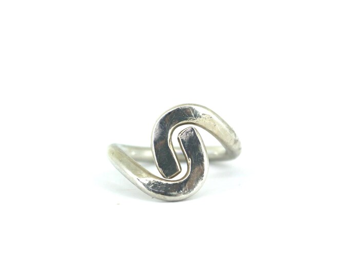 Vintage Mexico Overlap Wave Curved Scroll Design Ring 925 Sterling Silver RG 4180
