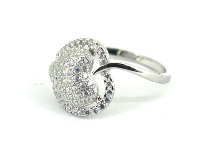 Vintage Heart Leaf Shape Inlaid Micro Pave CZ Ring 925 Sterling Silver RG 4685