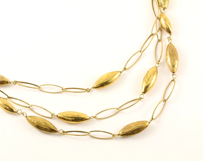 Vintage Beautiful 3 Three Row Beads Beaded Marquise Link Design Necklace 925 Sterling Silver NC 1666