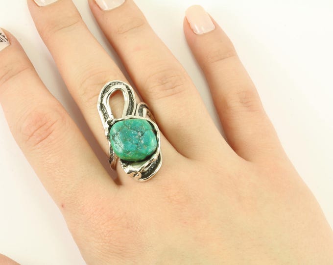 Vintage Free Form Turquoise Statement Ring 925 Sterling Silver RG 3651