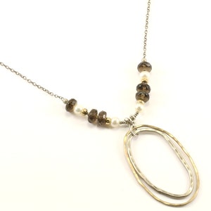 Vintage kralen kralen rookkwarts gehamerd ontwerp ketting 925 sterling zilver NC 1630