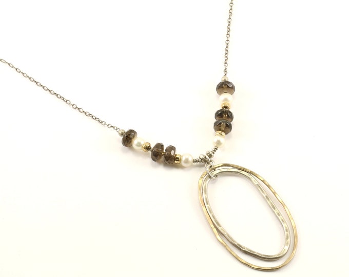 Vintage Beads Beaded Smokey Quartz Hammered Design Chain Necklace 925 Sterling Silver NC 1630