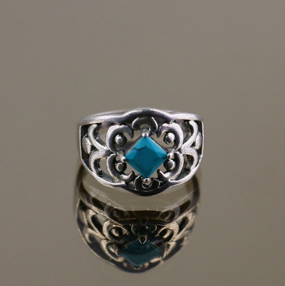 Bague Chevalière Vintage Turquoise - Bijou Fantaisie Ancien - Occasion