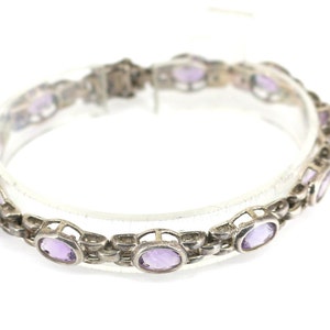 Vintage Faceted Oval Amethyst Purple CZ  Link Bracelet Sterling Silver BR 2410
