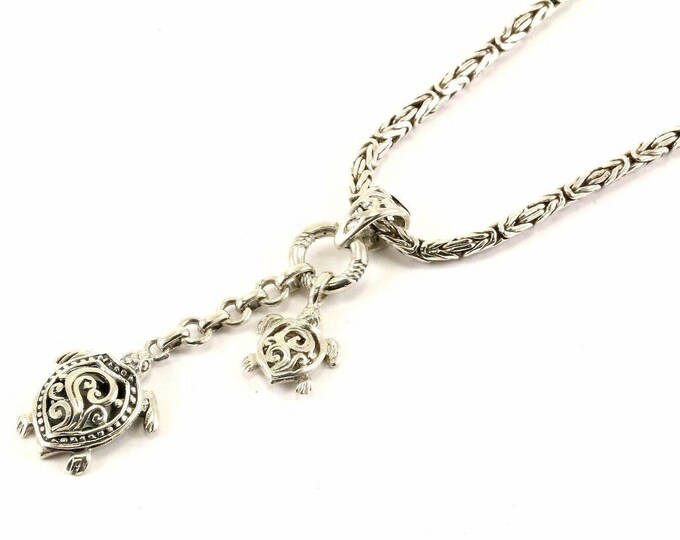 Vintage Tortoise Turtle Mom And Baby Animal Ocean Theme Design Necklace 925 Sterling Silver Nc 1452