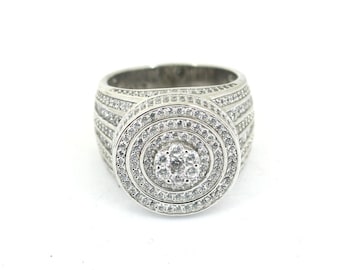 Vintage Size 10.5 Men's Round Shape Shiny White Crystals CZ