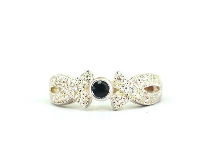 Vintage Elegant Black Sapphire Imitation Pattern Statement Design Ring 925 Sterling Silver RG 2721