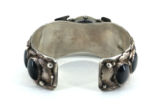Vintage Julian Southwestern Onyx Cuff Watch 925 Sterling Silver OT