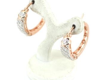 Vintage White Diamond Hoop Earrings Rose Gold Plated Sterling Silver ER 1743